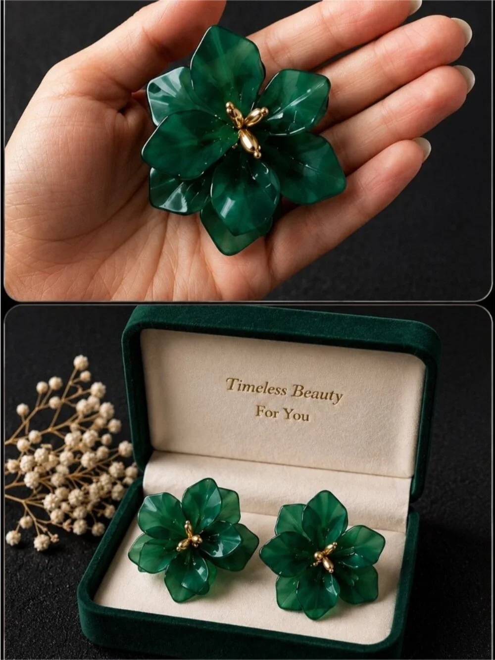 Emerald Green Floral Statement Earrings